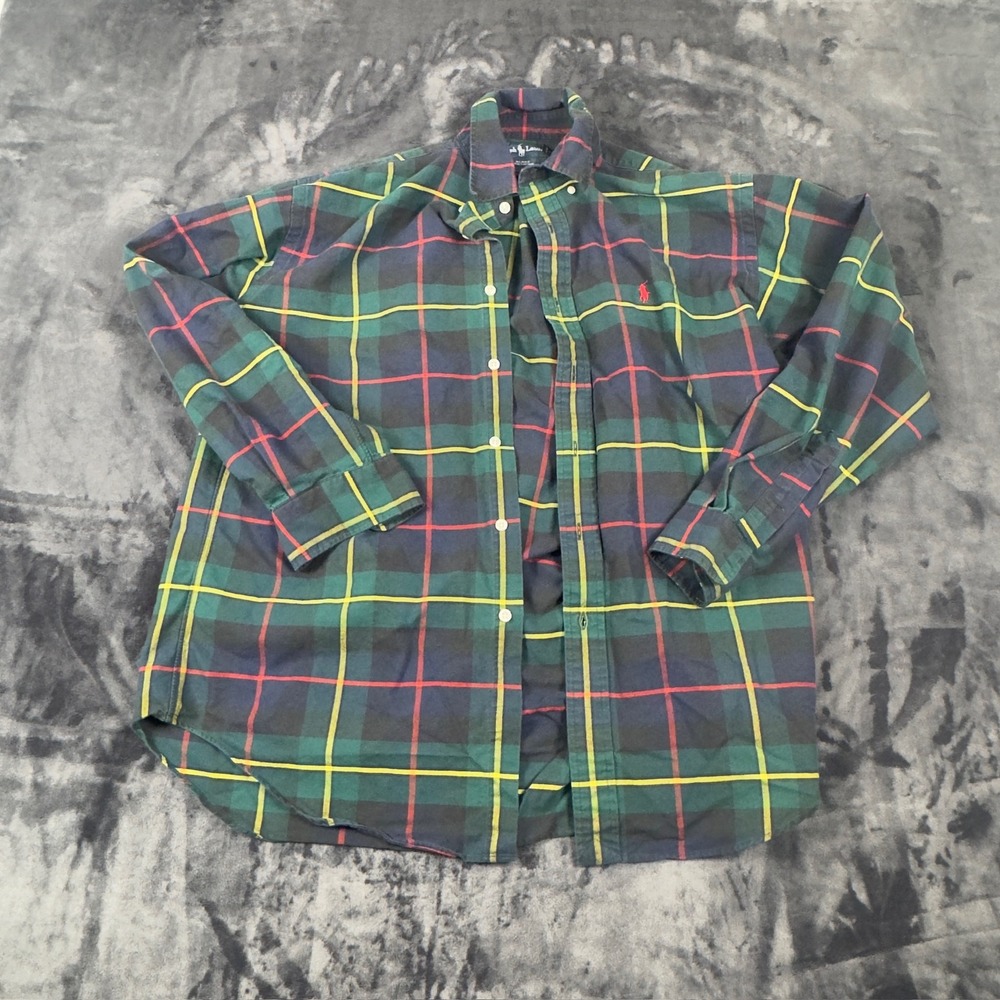 Ralph Lauren Blake Button Down Mens Medium Green Plaid Long Sleeve Cotton Shirt